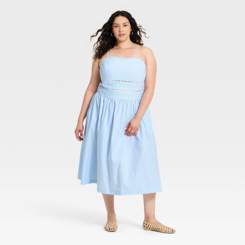 Women's Lace Trim Midi Dress - A New Day Light Blue 1X - Picture 3 of 4